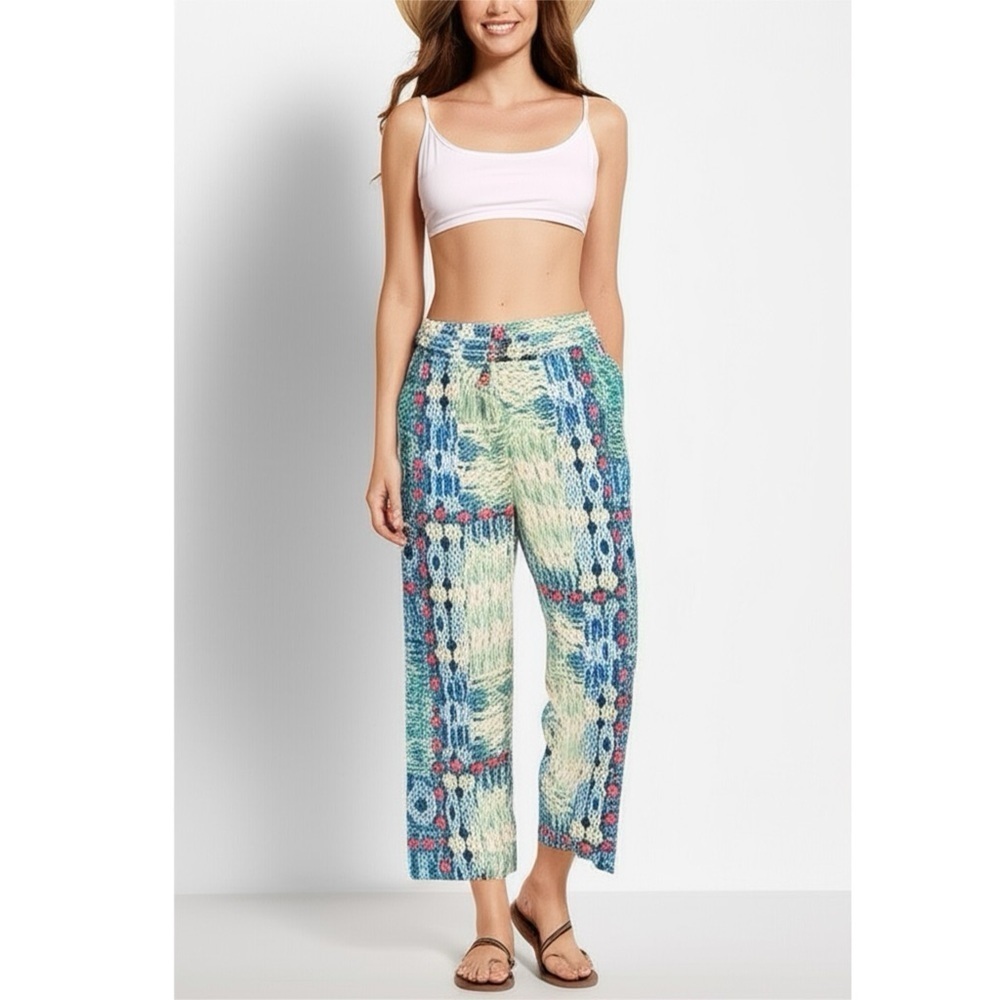 Hester & Orchard Women's Size S Pants Coastal Blue Wide Leg Ankle Crop Boho